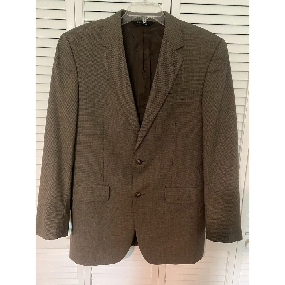 Jos. A. Bank 40L Brown Houndstooth 100% Wool Sport Coat Blazer Mens Flawed
